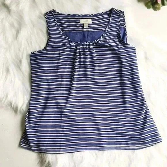 Loft Blue Striped Tank with Butterfly Open Back - Picture 2 of 7